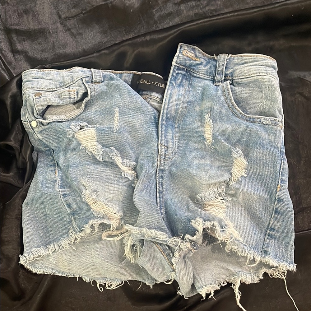 Kendall & Kylie Light Blue Frayed Denim Shorts